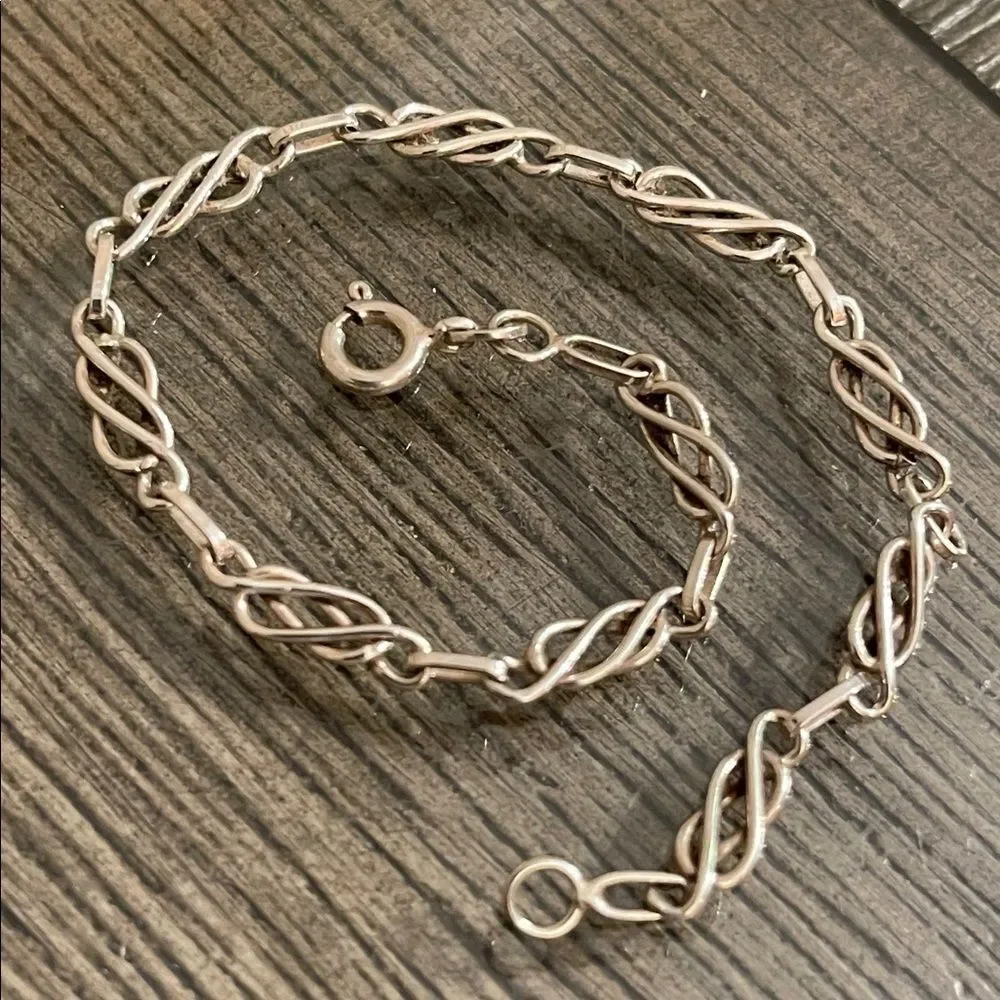 Vintage Style Sterling Silver Celtic Chain Bracelet 7 3/8” approx